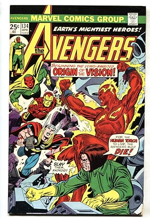 AVENGERS #134-comic book-MARVEL-1975- ORIGIN VISION FN+