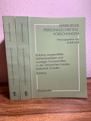 Bild des Verkufers fr Katalog ausgewhlter Leichenpredigten und sonstiger Trauerschriften in der Schsischen Landesbibliothek Dresden. Marburger Personalschriften-Forschungen Band 19,1 und 19,2., 2 Bnde. Weitere Bearbeiter : Werner Hupe und Helga Petzoldt. zum Verkauf von Antiquariat an der Nikolaikirche