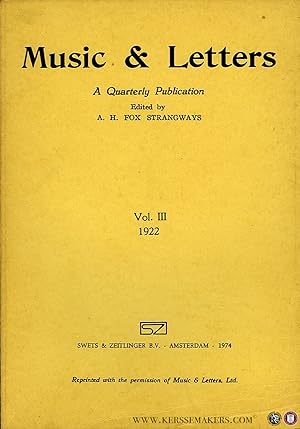 Immagine del venditore per Music & Letters. A Quarterly Publication. Volume III, 1922 venduto da Emile Kerssemakers ILAB