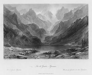 LAC DE GAUBE IN THE PYRENEES OF FRANCE,1845 Steel Engraving,Antique French Landscape print