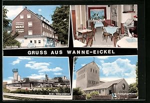 Bild des Verkufers fr Ansichtskarte Wanne-Eickel, Haus Rothe, B 51 Veba-Chemie, St. Franziskus-Kirche, Gasthaus Holsterhauser Krug zum Verkauf von Bartko-Reher