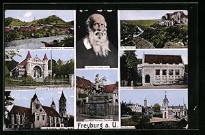 Seller image for Ansichtskarte Freyburg a. U., Ortsansicht, Portrt Friedrich Ludwig Jahn, Standbild Herzog Christian, Sektkellerei und Jahnmuseum for sale by Bartko-Reher