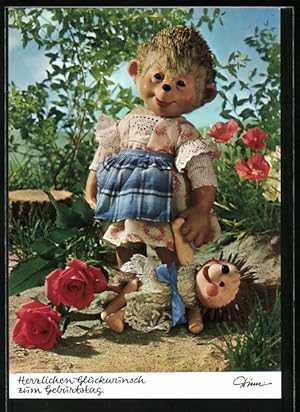 Bild des Verkufers fr Ansichtskarte Meckis Tochter steht lchelnd im Garten, Herzlichen Glckwunsch zum Geburtstag! zum Verkauf von Bartko-Reher