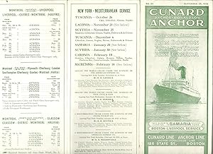 Seller image for Timetable: Proposed Sailings From Boston, From New York, From Canada. No.22, September 28, 1922 for sale by Lincbook