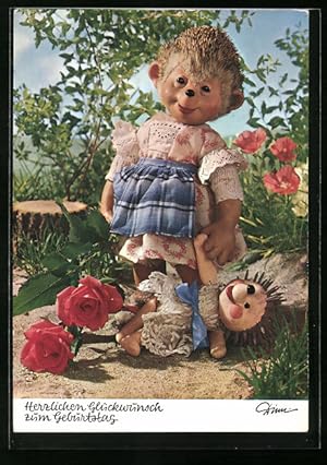 Bild des Verkufers fr Ansichtskarte Meckis Tochter steht lchelnd im Garten, Herzlichen Glckwunsch zum Geburtstag! zum Verkauf von Bartko-Reher