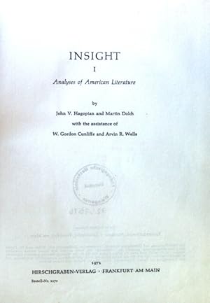 Immagine del venditore per Insight I. Analyses of American Literature; venduto da books4less (Versandantiquariat Petra Gros GmbH & Co. KG)