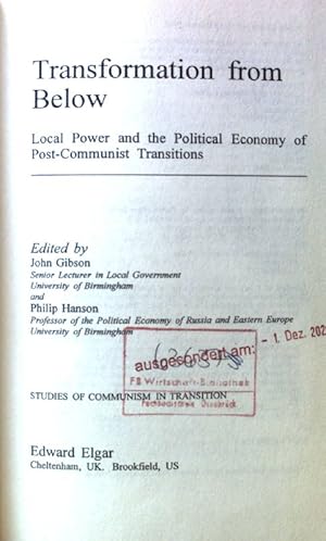 Bild des Verkufers fr Transformation from Below: Local Power and the Political Economy of Post-Communist Transitions; Studies of Communism in Transition; zum Verkauf von books4less (Versandantiquariat Petra Gros GmbH & Co. KG)