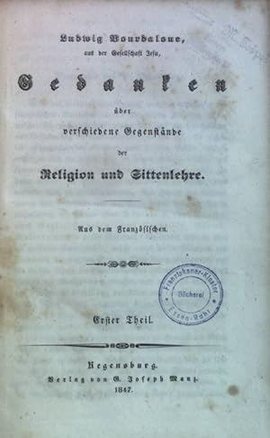 Bild des Verkufers fr Smmtliche Werke: ERSTER THEIL / ERSTER BAND: Gedanken ber verschiedene Gegenstnde der Religion und Sittenlehre. zum Verkauf von books4less (Versandantiquariat Petra Gros GmbH & Co. KG)