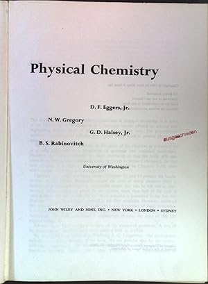 Bild des Verkufers fr Physical Chemistry. zum Verkauf von books4less (Versandantiquariat Petra Gros GmbH & Co. KG)