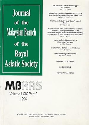 Seller image for Malaysian Branch of the Royal Asiatic Society Journal - Volume LXIX Part 2 1996 for sale by The Penang Bookshelf
