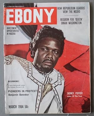Seller image for EBONY Magazine 1964; MARCH ** SIDNEY POITIER Actor of the Year Photo cover, Maintains Stardom with Successive Film Hits, 5-1/2 Page Article with 19 PHOTOS Inside;; for sale by Comic World