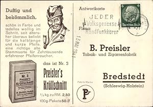 Ansichtskarte / Postkarte Werbung, Preisler's Krüllschnitt, Duftig und bekömmlich, Pfeife