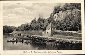 Bild des Verkufers fr Ansichtskarte / Postkarte Halle an der Saale, Saalepromenade, Lehmanns Felsen, Ruderer zum Verkauf von akpool GmbH