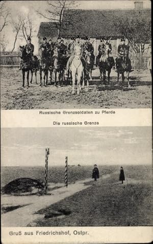 Ansichtskarte / Postkarte Rozogi Friedrichshof Ostpreußen, Russische Grenze, Grenzsoldaten zu Pferde