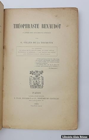 Imagen del vendedor de Thophraste Renaudot d'aprs des documents indits a la venta por Librairie Alain Brieux