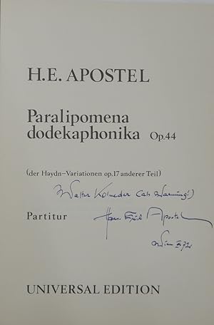 Bild des Verkufers fr Paralipomena dodekaphonika Op. 44 (der Haydn-Variationen op. 17 anderer Teil). zum Verkauf von Antiquariat Rainer Schlicht