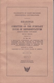 Bild des Verkufers fr TRANSCRIPTS OF EIGHT RECORDED PRESIDENTIAL CONVERSATIONS, Hearings before the Committee on the Judiciary House of Representatives Ninety-Third Congress Second Session, May-June 1974. zum Verkauf von Never Too Many Books