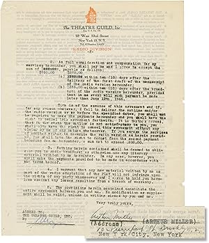 Imagen del vendedor de The Theatre Guild on the Air: The Guardsman (Small archive of material relating to the 1945 radio play, including a play script, a Theatre Guild contract signed by Arthur Miller, and an original program for the live performance) a la venta por Royal Books, Inc., ABAA