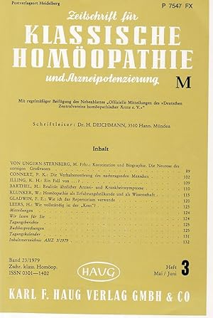 Zeitschrift für Klassische Homöopathie und Arzneipotenzierung. Band 23/1979, Heft 3, Mai / Juni.