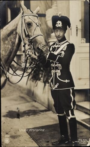 Ansichtskarte / Postkarte Kronprinz Wilhelm von Preußen, Totenkopfhusar, Pferd, Portrait - NPG 4288