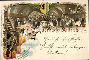 Bild des Verkufers fr Litho Leipzig in Sachsen, Auerbach's Keller, Wappen, Doktor Faustus zum Verkauf von akpool GmbH