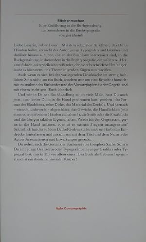 Bild des Verkufers fr Bchermachen. Eine Einfhrung in die Buchgestaltung, im besonderen in die Buchtypografie. zum Verkauf von Antiquariat Bernd Preler