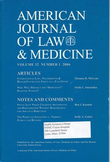 Seller image for American Journal of Law & Medicine Vol 32 No. 1 2006: International Law, Telemedicine, & Health Insurance- China as a Case Study for sale by Never Too Many Books