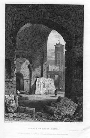 TEMPLE OF PEACE IN ROME,1830 Steel Engraving,Antique Italian Print