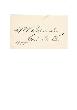 Bild des Verkufers fr AUTOGRAPH. A card SIGNED & DATED by JOHN PETER RICHARDSON III, as GOVERNOR OF SOUTH CAROLINA. zum Verkauf von Blue Mountain Books & Manuscripts, Ltd.