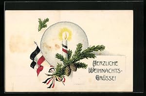 Bild des Verkufers fr Prge-Ansichtskarte Herzliche Weihnachtsgrsse, Kerze mit Tannenzweig zum Verkauf von Bartko-Reher