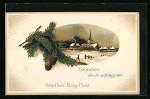 Bild des Verkufers fr Prge-Ansichtskarte Herzlichen Weihnachtsgruss mit verschneiter Dorflandschaft zum Verkauf von Bartko-Reher