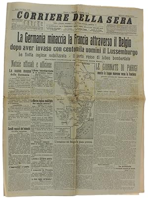 LA GERMANIA MINACCIA LA FRANCIA ATTRAVERSO IL BELGIO. CORRIERE DELLA SERA, 4 Agosto 1914. [Giorna...