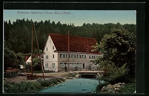 Ansichtskarte Niedernau, Gasthaus zur Krone von J. Müller - Strassenansicht mit Bach