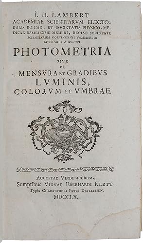 Photometria sive de mensura et gradibus luminis, colorum et umbrae