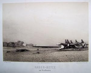 Hasen-Hetze mit Windhunden. Kreidelithographie mit Tonplatte von Egon Krüger. Druck des lithograp...