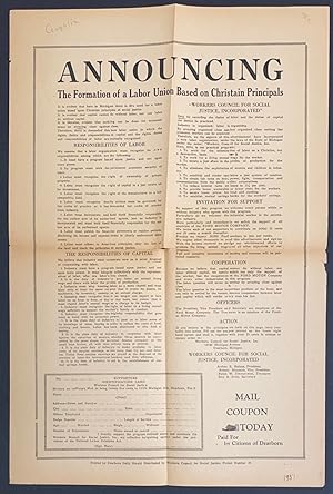 Announcing: The formation of a labor union based on Christian principals [sic] (broadside)