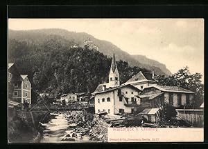 Cartolina Waidburg bei Trostburg, Ortspartie mit Bachbrücke und Kirche