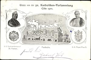 Ansichtskarte / Postkarte Köln am Rhein, 50. Katholiken Versammlung 1903, Papst Pius X., Kardinal...
