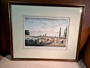 Die Lombardsbrücke in Hamburg mit dem Walle und der Aussicht über die Alster. Altkolorierte Litho...