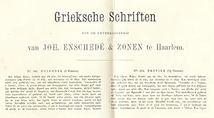 Seller image for Grieksche Schriften uit de lettergieterij van Joh. Ensched & Zonen te Haarlem. for sale by Fokas Holthuis