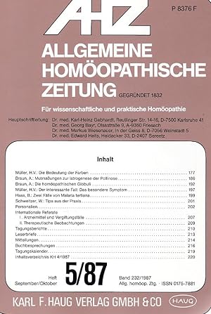 AHZ -Allgemeine Homöopathische Zeitung. Für wissenschaftliche und praktische Homöopathie. Band 23...