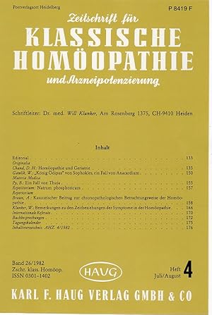 Zeitschrift für Klassische Homöopathie und Arzneipotenzierung. Band 26/1982, Heft 4/82, Juli / Aug.