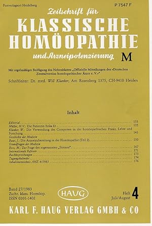 Zeitschrift für Klassische Homöopathie und Arzneipotenzierung. Band 27/1983, Heft 4/83, Juli / Aug.