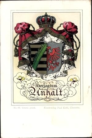 Wappen Litho Herzogtum Anhalt, Krone, Adler