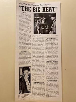 Bild des Verkufers fr The Big Heat Pressbook 1953 Glenn Ford, Gloria Grahame, Jocelyn Brando Scarce! zum Verkauf von AcornBooksNH