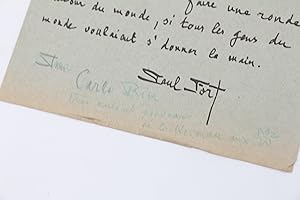 Poème manuscrit signé du Chant de la paix - La ronde autour du monde dédicacé à Carlo Rim [Si tou...