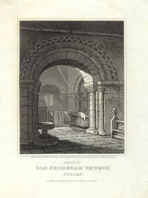 INTERIOR OF THE OLD SHOREHAM CHURCH IN SUSSEX ENGLAND,1819 Steel Engraving -Antique Vignette Print