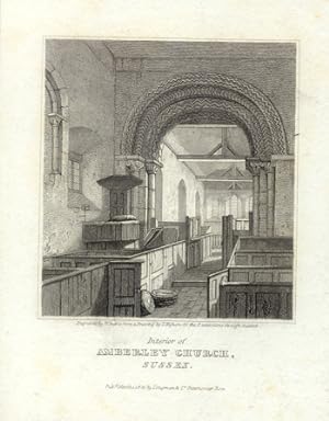 INTERIOR OF AMBERLEY CHURCH IN SUSSEX ENGLAND,1821 Steel Engraving - Vignette Antique Print