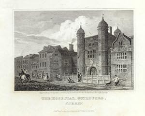 THE HOSPITAL IN GUIDFORD SURREY ENGLAND,1819 Steel Engraving - Antique Vignette Print