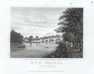 VIEW OF KEW BRIDGE IN SURREY ENGLAND,1819 Steel Engraving - Antique Vintage Print